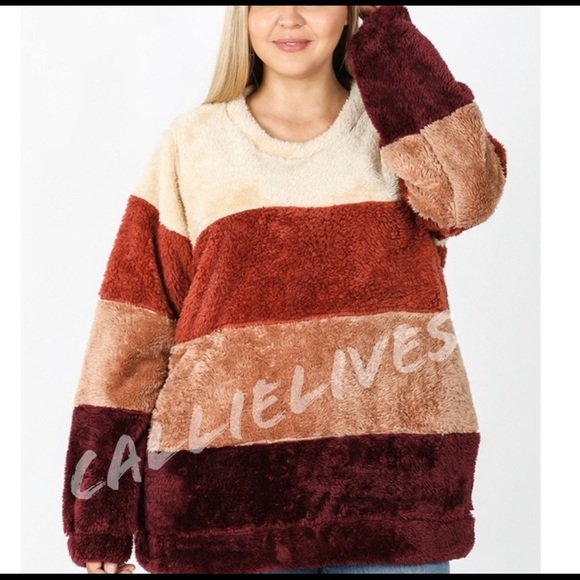 💐Faux Fur Striped Teddy Bear Sweater💐 - Picture 3 of 3